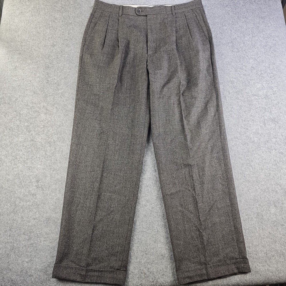 Zanella For Nordstrom Bennett Pants Mens 36x32 Gray Black Houndstooth Wool